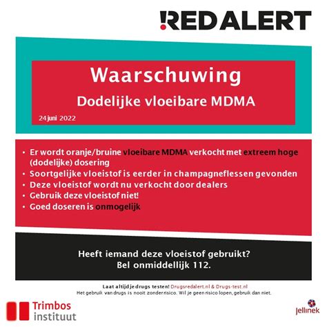 Waarschuwing levensgevaarlijke MDMA vloeistof 